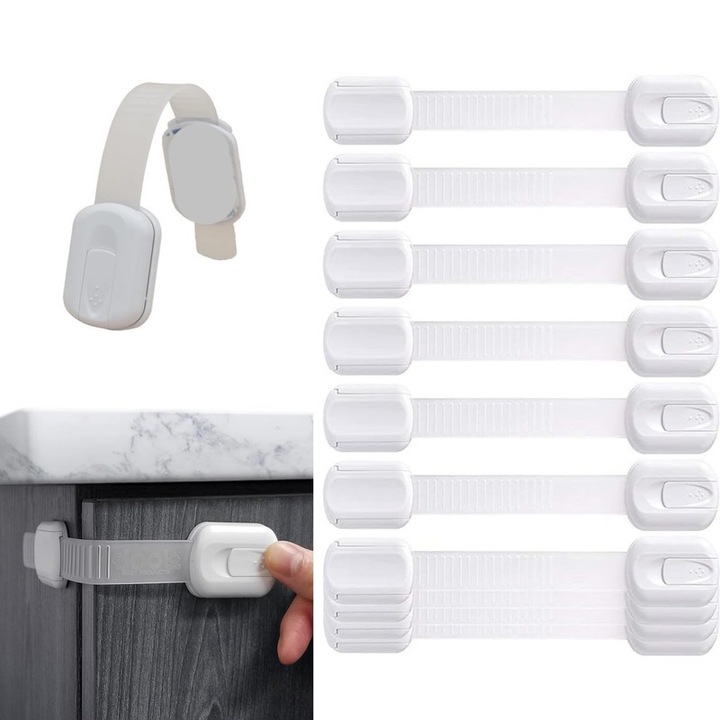 Set de 10 bucati de incuietori pentru centuri de siguranta pentru copii - incuietori neperforate pentru protectia copilului, utilizate pentru sertare, dulapuri, frigidere, bai, protectia copilului si siguranta copiilor. ﻿