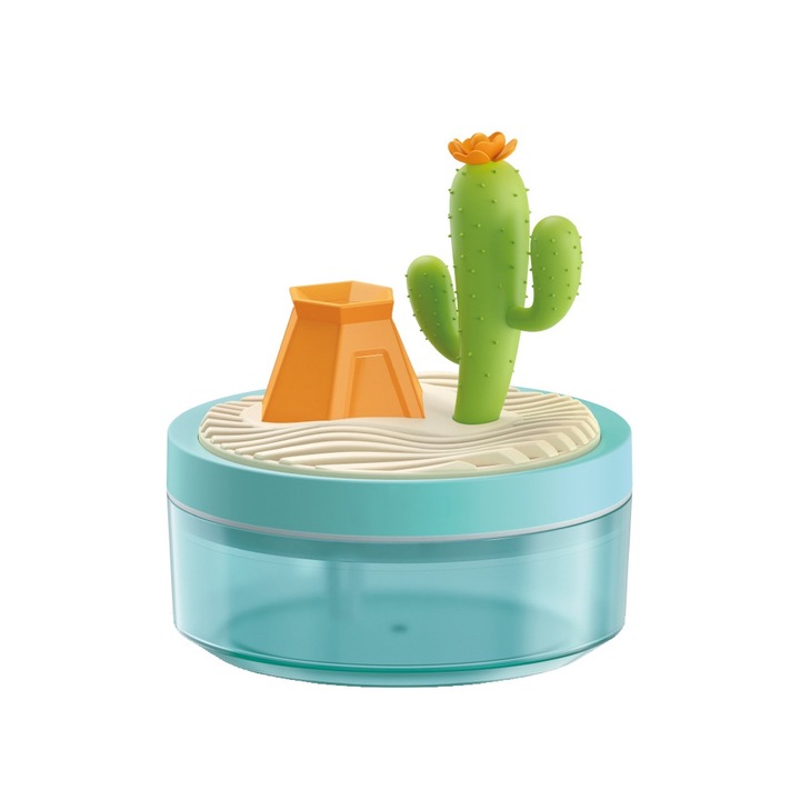 Мини овлажнител, дизайн на зелен кактус, 320 ml, 4.90"x4.90"x5.30", USB захранване