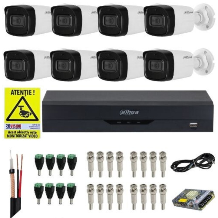 Dahua megfigyelő készlet 8 kamera 4K 8MP IR 80m mikrofon, 8 csatornás DVR 4K 8MP Audio AI funkciók, kiegészítők