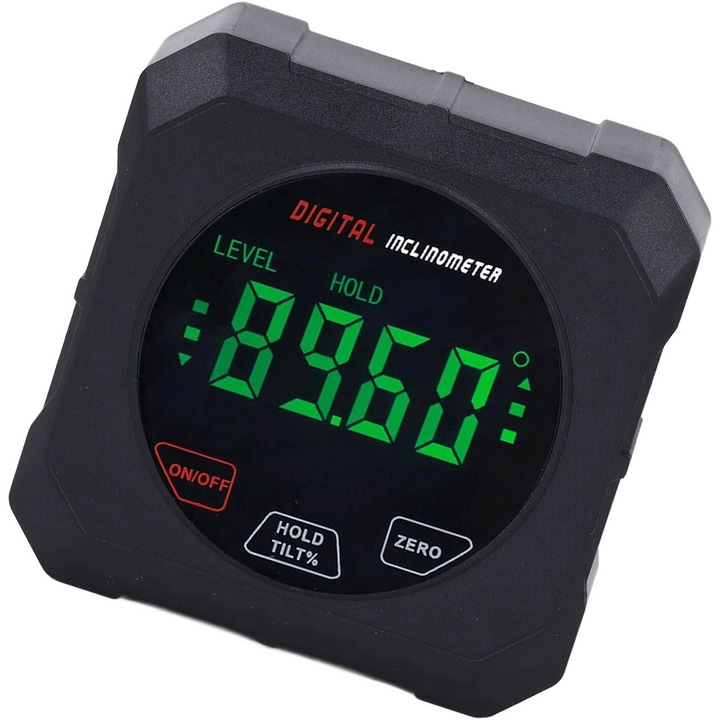 Nivela digitala inclinometru Cu Touchscreen, GOSTOCK®, Inclinometru Digital cu Baza Magnetica pe 1 Laturi, Afisaj LCD HD, Rezistent, Rapid, Stabil, Impermeabil, IP54, Negru
