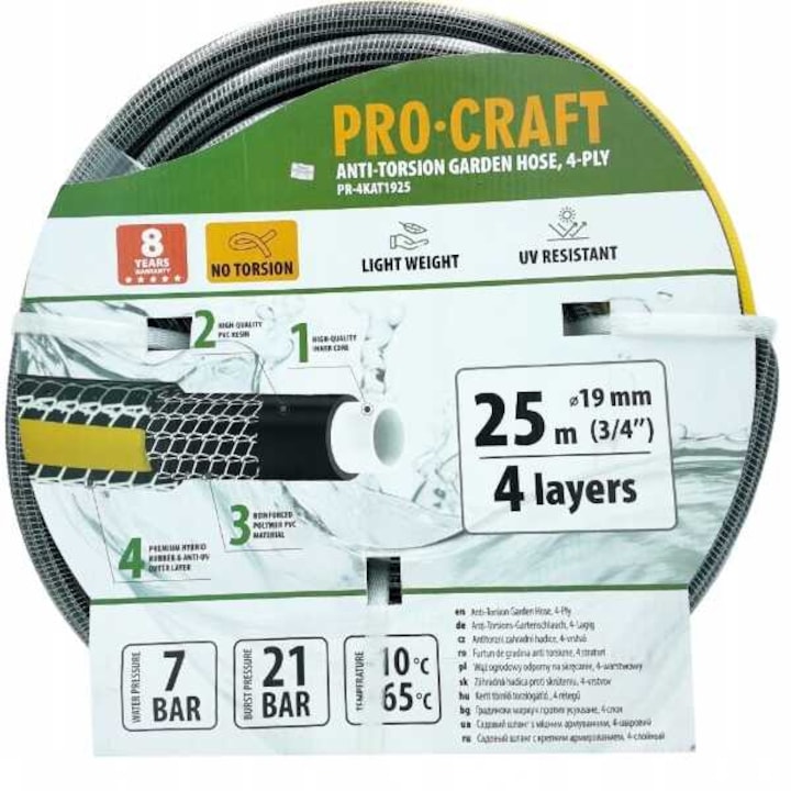 Prokraft PR-4KAT 1925, Kerti tömlő/slag, Uv álló, 21bar, 25 m, 3/4