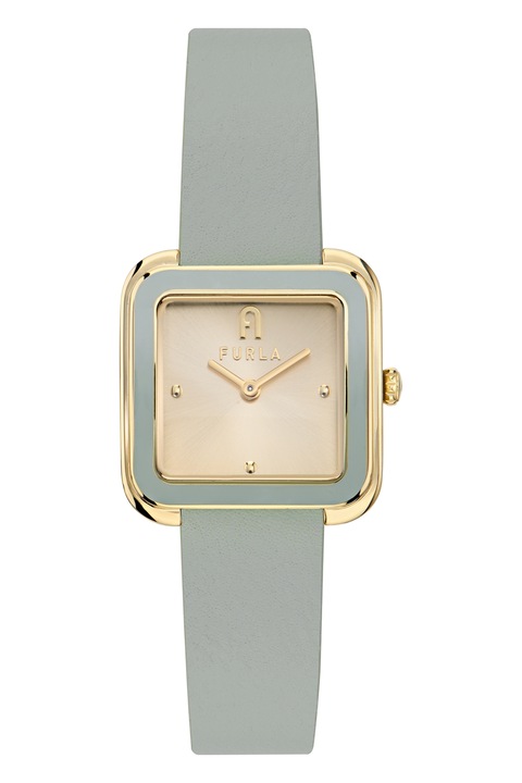 Furla, Ceas de otel inoxidabil cu o curea de piele, Gri cenusa