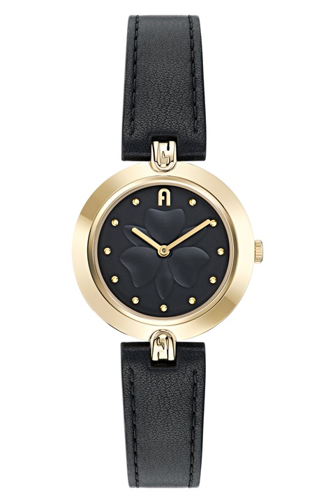 Furla, Ceas analog cu o curea de piele, Negru