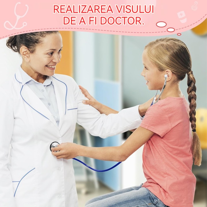 Stetoscop pentru copii, joaca doctor, Domax, stetoscop functional, a putea auzi bataile inimii, Design ergonomic, Pentru jocul de rol al copiilor, Cosplay, echipament educational, Silicon si otel inoxidabil, 3 ani, roz