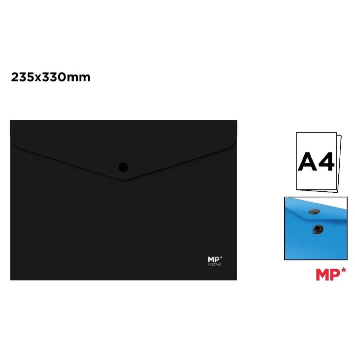 Mapa plastic A4 neagra cu capsa PC537-01