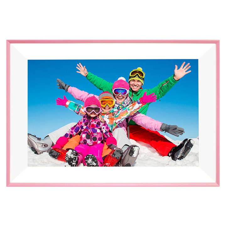 CHIGOODS® WIFI цифрова фоторамка, 10.1 инча, 32 GB, 800X1280 HD IPS сензорен екран, приложение Frameo, microSD, снимки/видео, високоговорител, бяло+розово