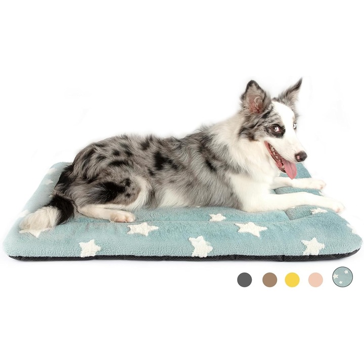 Saltea pentru caini si pisici Fish & Paws ® pat culcus moale, rezistenta si confortabila, cu husa detasabila, rezistenta la zgarieturi, pentru interior si exterior, baza antiderapanta, model cu stelute, dimensiuni 61x46cm, Albastru