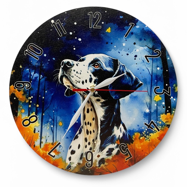 Ceas de perete colorat LazarArt - Dalmatian in noaptea de iarna