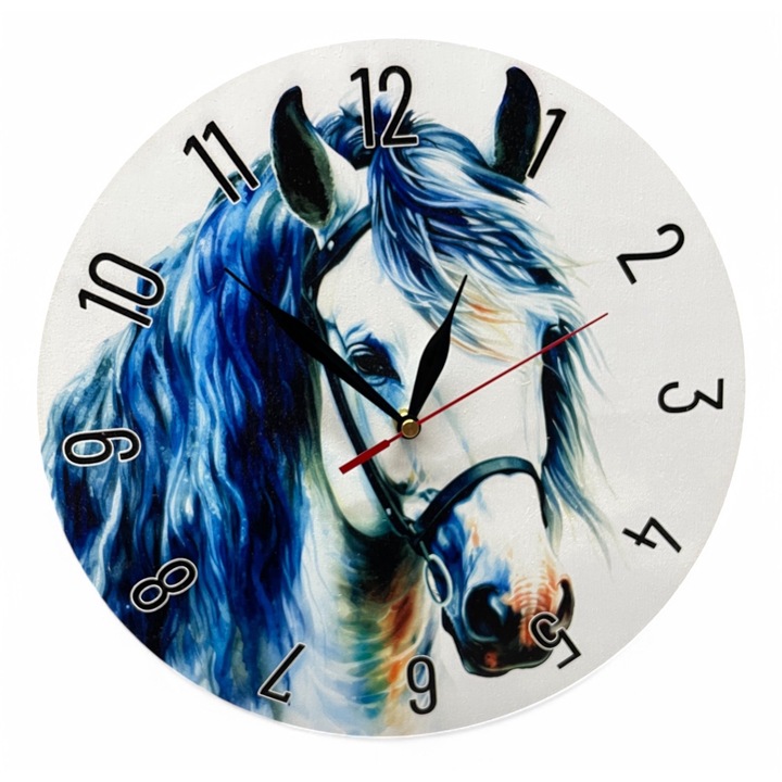 Ceas de perete colorat LazarArt - cal alb in stil pictat