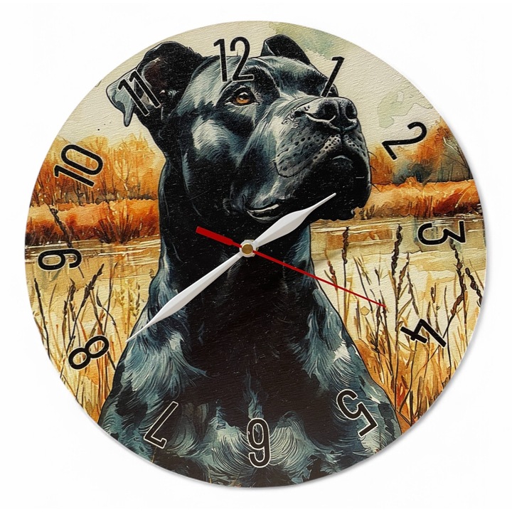 Ceas de perete colorat LazarArt - cane corso in camp