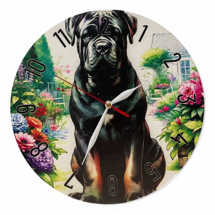 Ceas de perete colorat LazarArt - cane corso in gradina