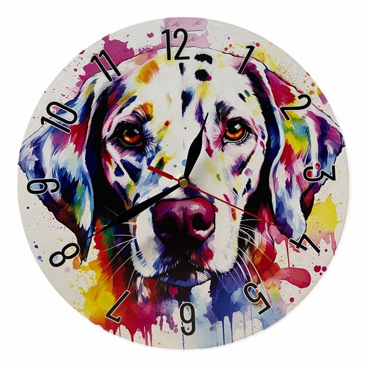 Ceas de perete colorat LazarArt - Dalmatian cu pictura abstracta