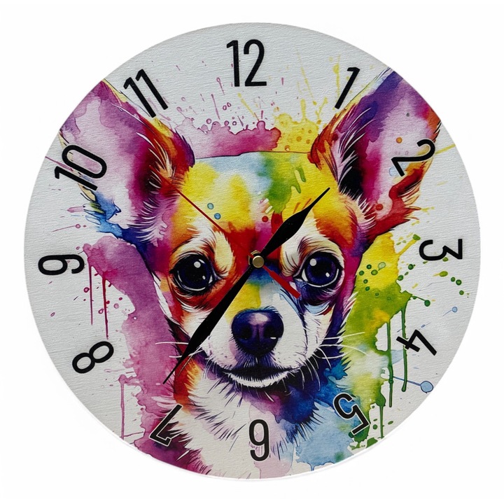 Ceas de perete colorat LazarArt - chihuahua colorat