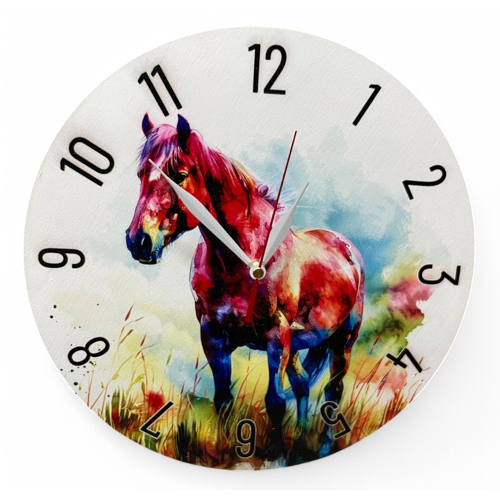 Ceas de perete colorat LazarArt - cal in camp