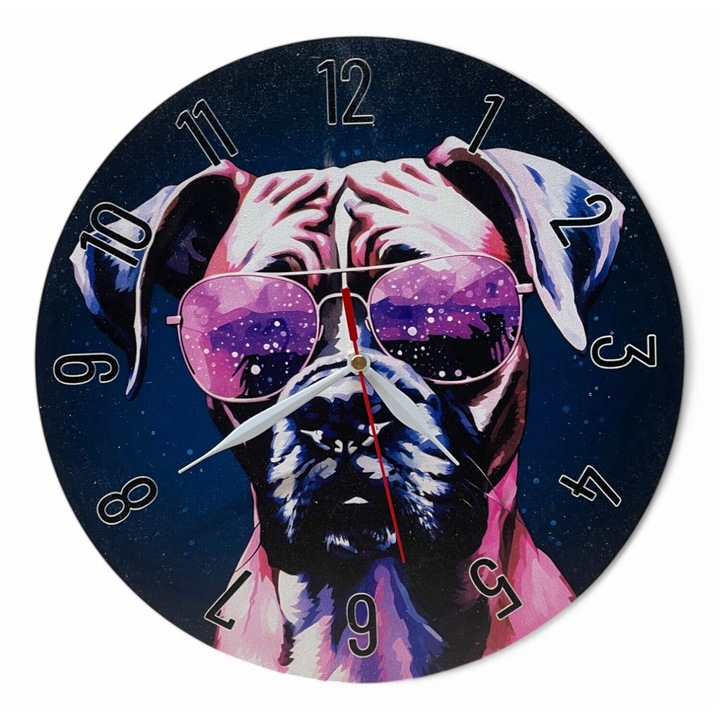 Ceas de perete colorat LazarArt - boxer cu ochelari de soare
