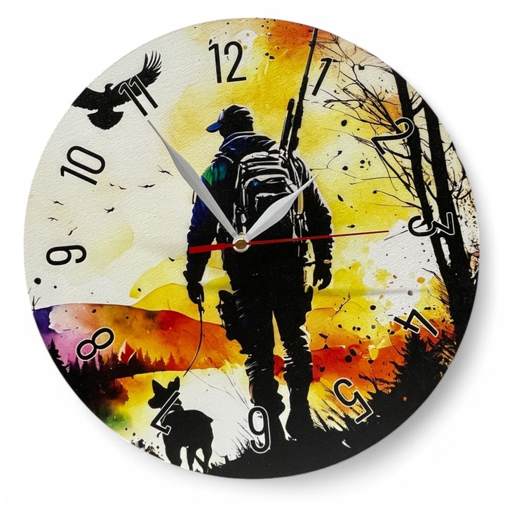 Ceas de perete colorat LazarArt - cu caine de vanatoare