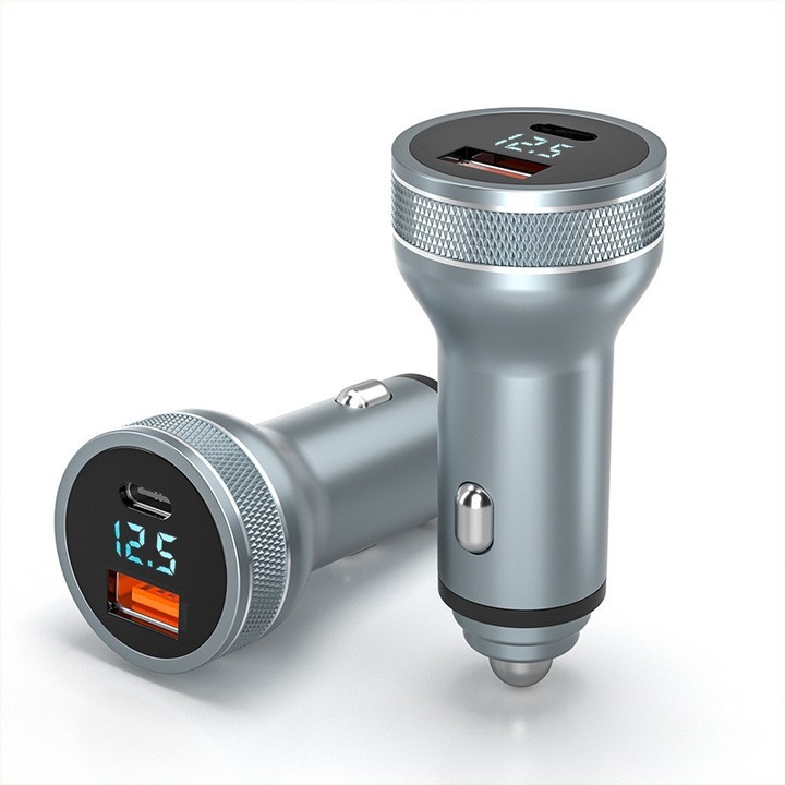 Зарядно за кола, скрит дизайн, USB зарядно за кола Apple, алуминиева сплав, двупортово зарядно за кола, зарядна глава, метален номер, супер бързо зареждане