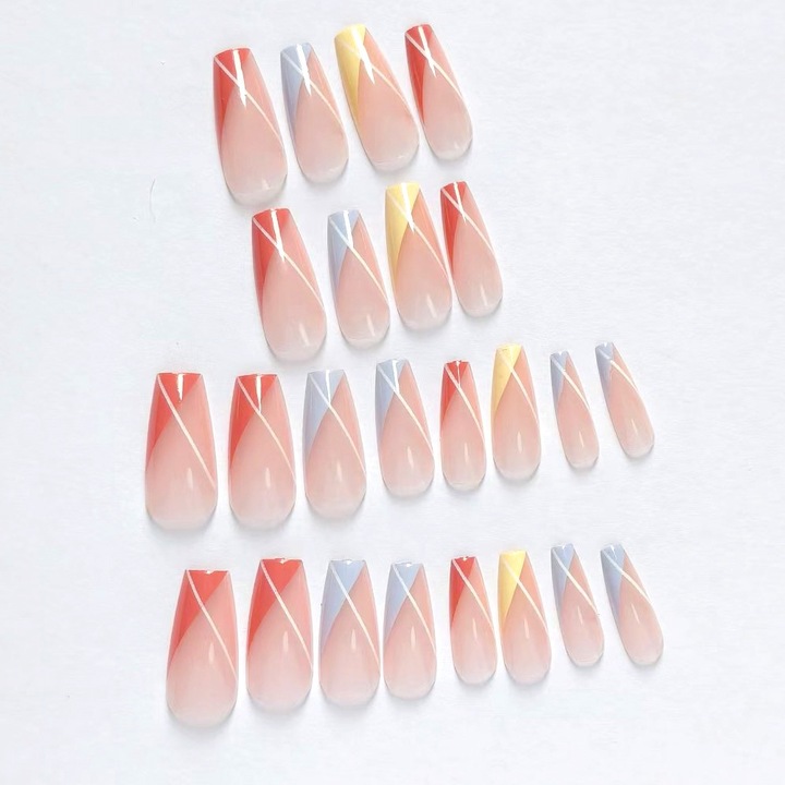 Set unghii false, 24pcs, unghii acrilice lucioase, pentru femei, design francez