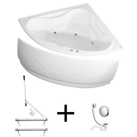 Pachet complet cada acril cu hidromasaj Kring Venus 140x140x46cm, masca, suport metalic si sifon, 5 jeturi orientabile