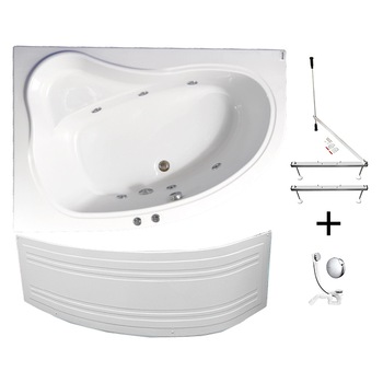 Pachet complet cada acril cu hidromasaj Kring Cristal 150x100x60cm, dreapta, cu masca, suport metalic si sifon, 6 jeturi orientabile Pachet complet cada acril cu hidromasaj Kring Cristal 150x100x60cm, dreapta, cu masca, suport metalic si sifon, 6 jeturi orientabile