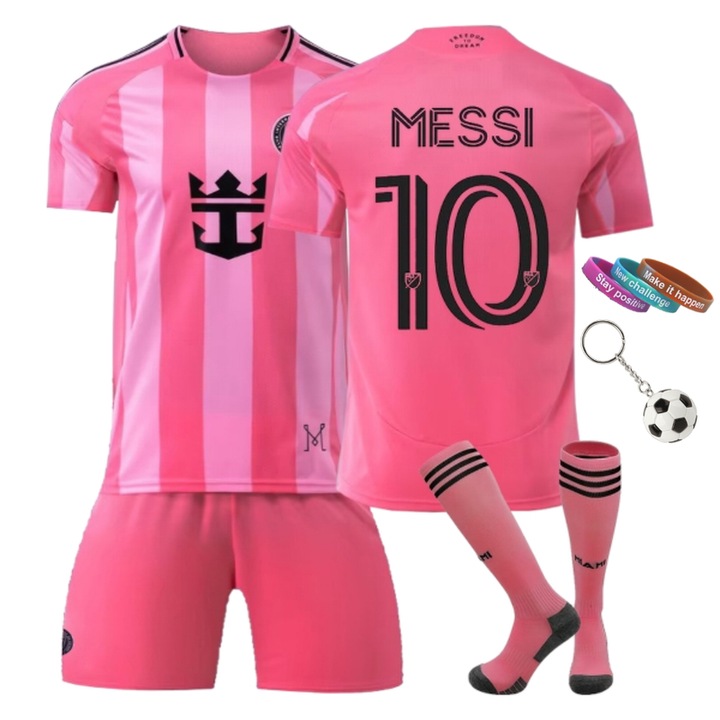 Gyermek sportfelszerelés, MzcrJosv ®, Miami Messi No.10, 2025/2026-os szezon, 3 karkötő, kulcstartó, poliészter, 46795, Rózsaszín