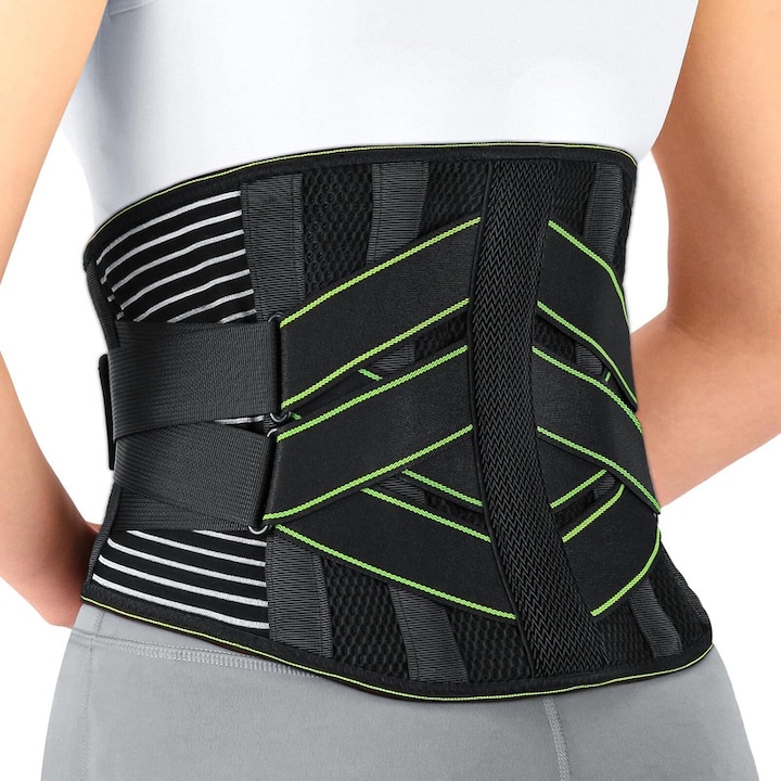 Centura Lombara Premium cu Pad, Suport vertical 360°, 5 zone de suport lombar pentru hernie de disc, spondiloza lombara, Marimea XXL, Talie 130-160cm, Negru, Unisex