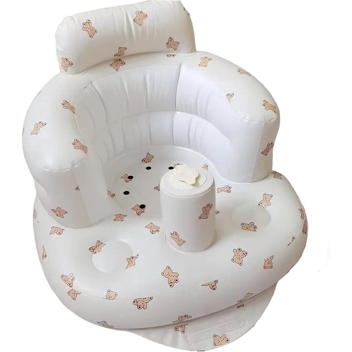 Scaun Gonflabil pentru Bebelusi, Multifunctional, Ergonomic, Unisex, 57x48x35cm, Desing cu Ursuleti Intregi, Confort Deplin, Pompa de Aer Incorporata, Invata bebelusii in sezut, AlisVas-store