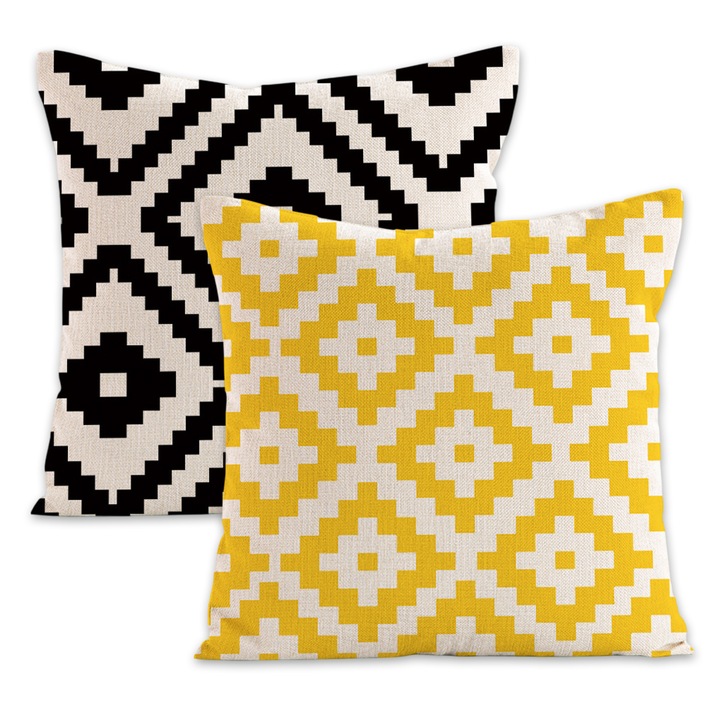Fete de perna, Enforose, set de 2, geometrie alb-negru, 45x45cm