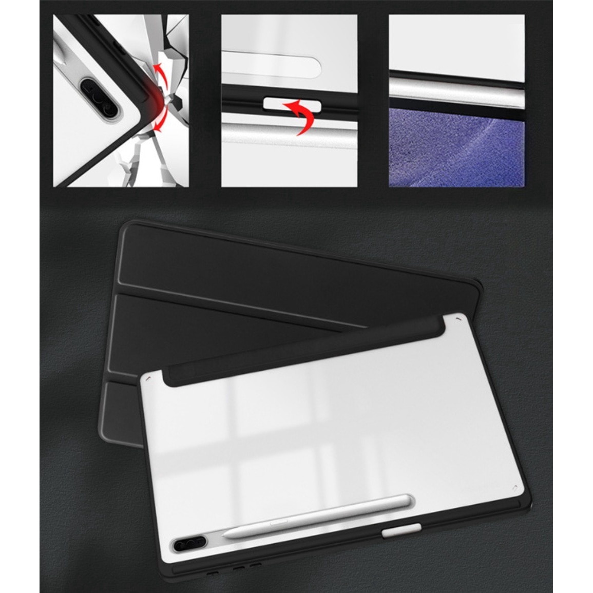 Husa premium pentru tableta Samsung Galaxy Tab S9+/S9 Fe+/S10, 2024, cu suport Smart Pen, PC, Functie automata de somn / trezire, doua pozitii in picioare, disipare a caldurii, anti cadere, Pink