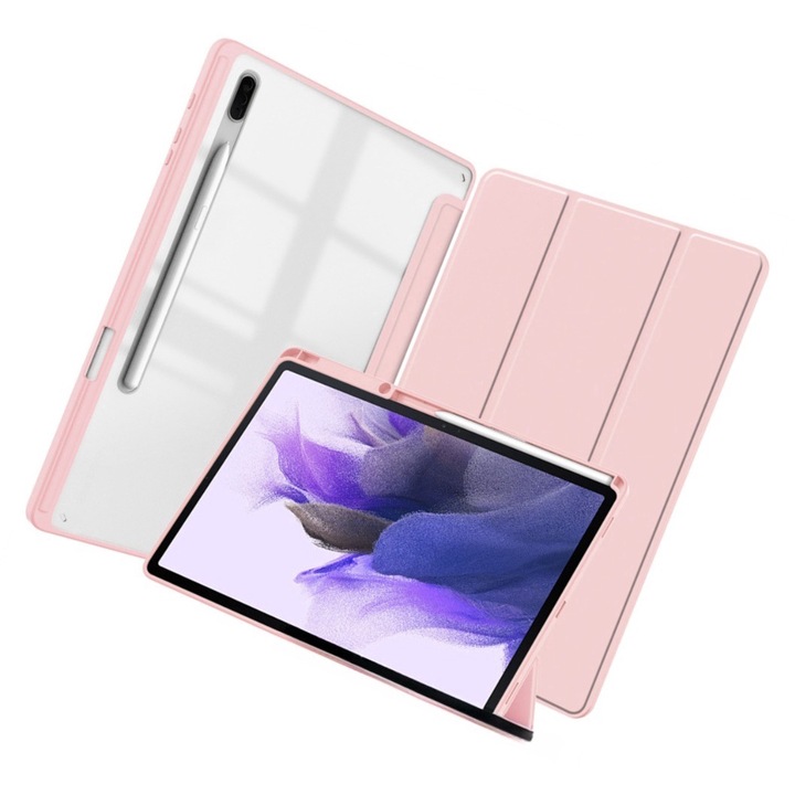 Husa premium pentru tableta Samsung Galaxy Tab S9+/S9 Fe+/S10, 2024, cu suport Smart Pen, PC, Functie automata de somn / trezire, doua pozitii in picioare, disipare a caldurii, anti cadere, Pink