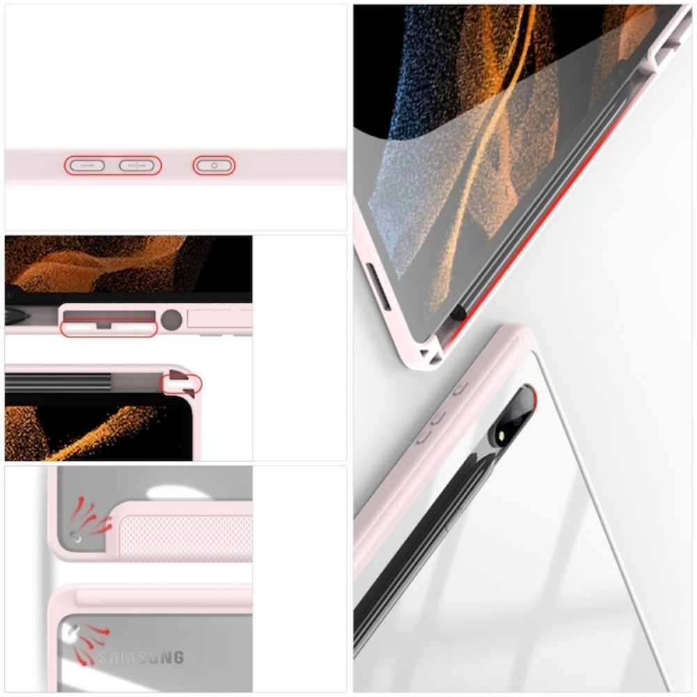 Husa premium pentru tableta Samsung Galaxy Tab S9+/S9 Fe+/S10, 2024, cu suport Smart Pen, PC, Functie automata de somn / trezire, doua pozitii in picioare, disipare a caldurii, anti cadere, Pink