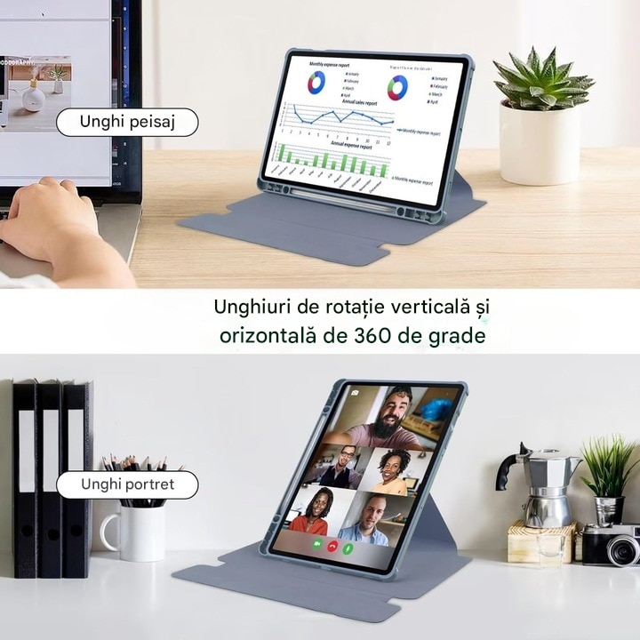 Husa tableta, Compatibil cu pentru Samsung Galaxy Tab S9 FE, Design suport 360 de grade, functie automata de somn / trezire, design magnetic, tastatura detasabila, incizie precisa, anti picatura, violet lavanda