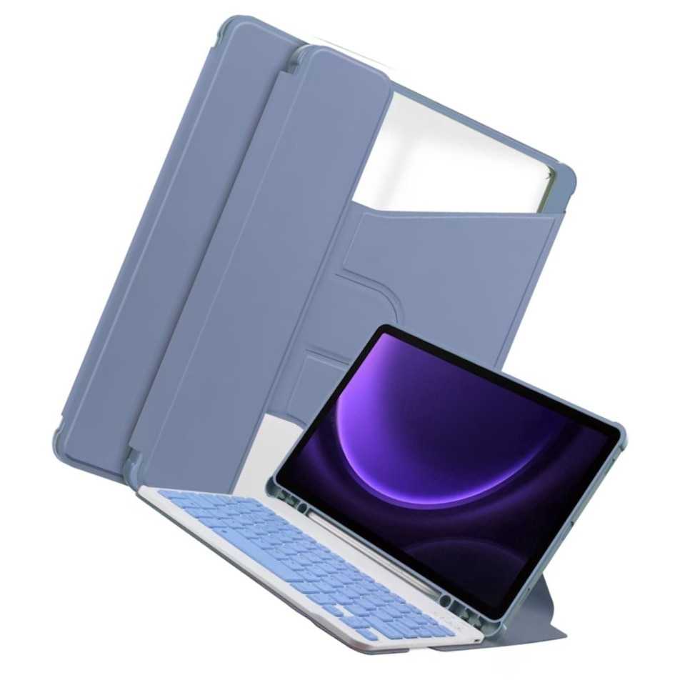 Husa tableta, Compatibil cu pentru Samsung Galaxy Tab S9 FE, Design suport 360 de grade, functie automata de somn / trezire, design magnetic, tastatura detasabila, incizie precisa, anti picatura, violet lavanda