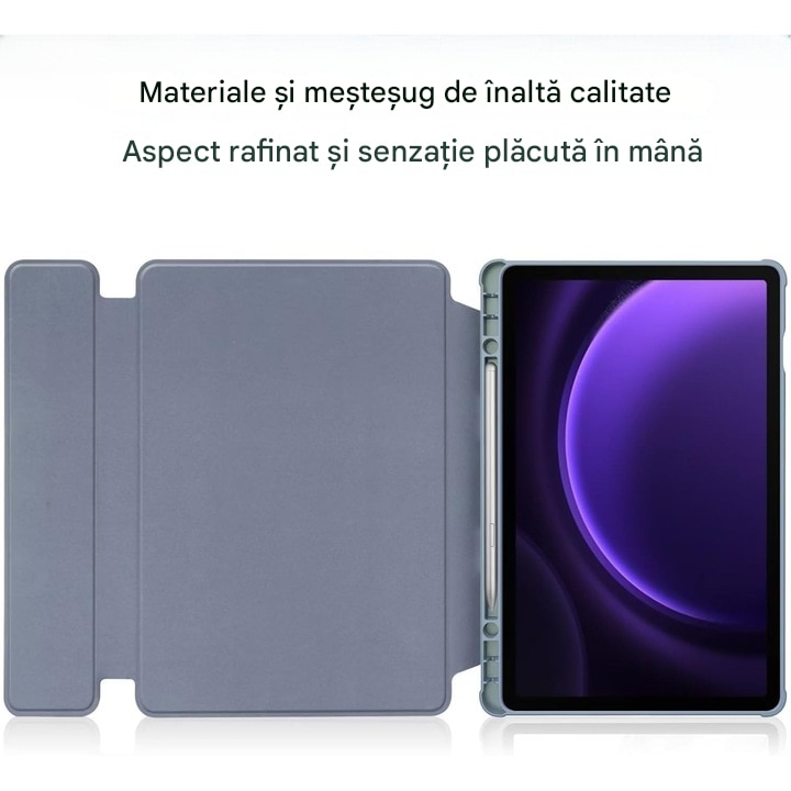 Husa tableta, Compatibil cu pentru Samsung Galaxy Tab S9 FE, Design suport 360 de grade, functie automata de somn / trezire, design magnetic, tastatura detasabila, incizie precisa, anti picatura, violet lavanda