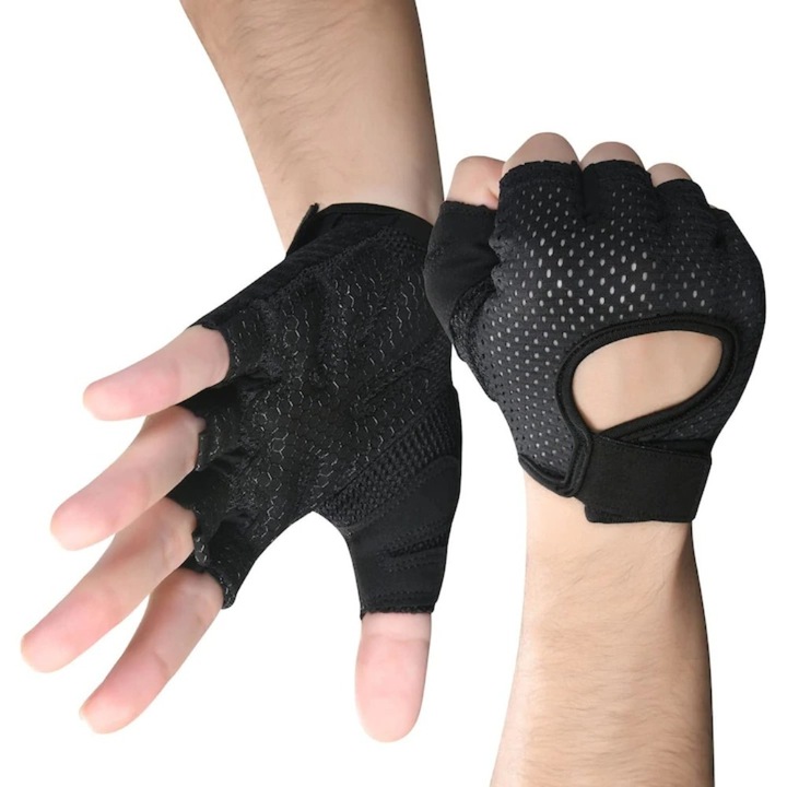 Manusi pentru fitness si sala, din material respirabil, Confortabil si durabil, anti-alunecare si rezistent la uzura, usor de purtat, utilizat pe scara larga, dimensiune S, Negru