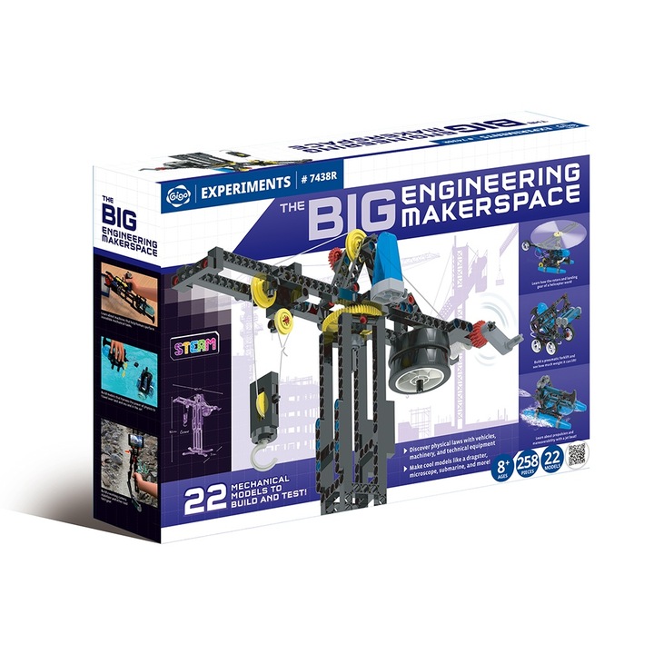 Set de jucării interactive, Gigo Toys, Kit STEM Marele set de inginerie, 258 piese, 22 modele, plastic, +8 ani