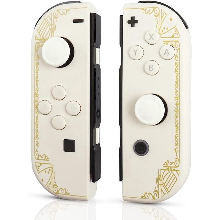 Безжичен контролер Joy Cons за Nintendo Switch, резервни контролери L/R, съвместими с Nintendo Switch/Lite/OLED, джойстик с функция за събуждане/екранна снимка/двойна вибрация/управление на движение, бял/златен
