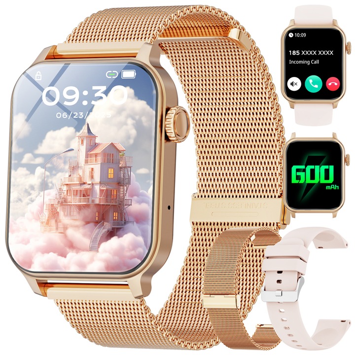 Okosóra, jiesuo jx633 1,85 hüvelykes képernyő, női egészségügy, Bluetooth hívások, pulzus és vér oxigén figyelése, APP értesítés, intelligens értesítések, sport mód, alvó mód, hangsegéd, arany