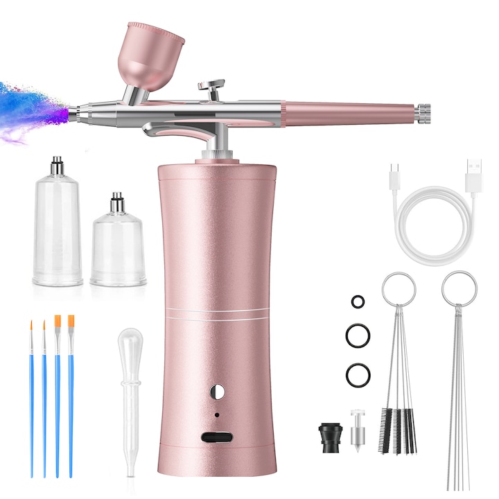 Airbrush készlet kompresszorral, automata kézi permetező 0,3 mm-es fúvókával, kézi ecsetek festéshez, tetováláshoz, manikűrhöz, modellezéshez, színezéshez, sminkhez, cukrászathoz stb.
