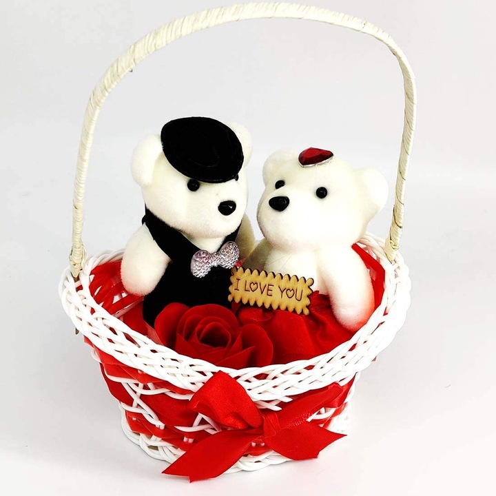 Jucarie de plus, 7&7, Misie w koszyku I LOVE YOU, multicolor, 30x30cm