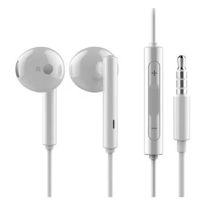 Prémium audio vezetékes fülhallgató 3,5 mm-es jack csatlakozóval, vezetékes mikrofonnal, fehér