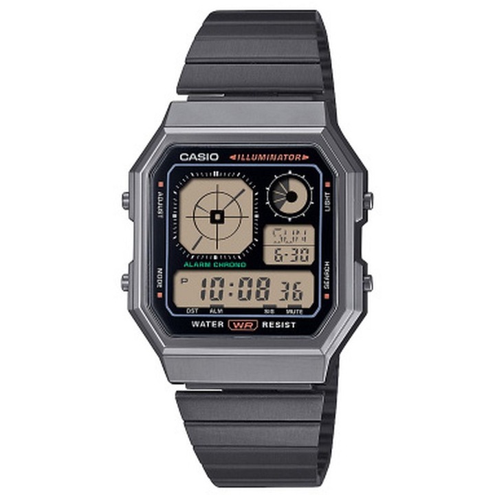 Часовник Casio Vintage A130WEGG-1AEF, многоцветен, 34мм, черна верижка от неръждаема стомана, водоустойчив 10 ATM