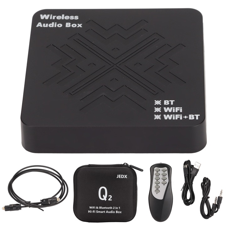 Jormftte HiFi vezeték nélküli audio vevő, 2 az 1-ben, WiFi/BT 5.0, veszteségmentes audio formátumok támogatása, 3.5mm x 10m