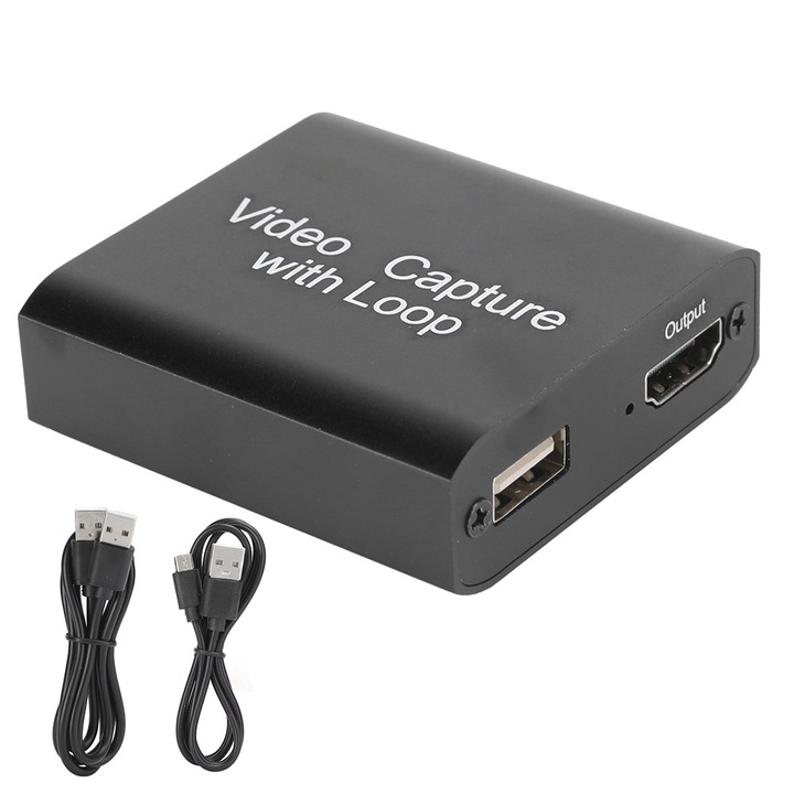 Placa de captura Live USB de inalta definitie pentru comutarea jocului USB la HDMI cu card de captura Loop Out, Enforose