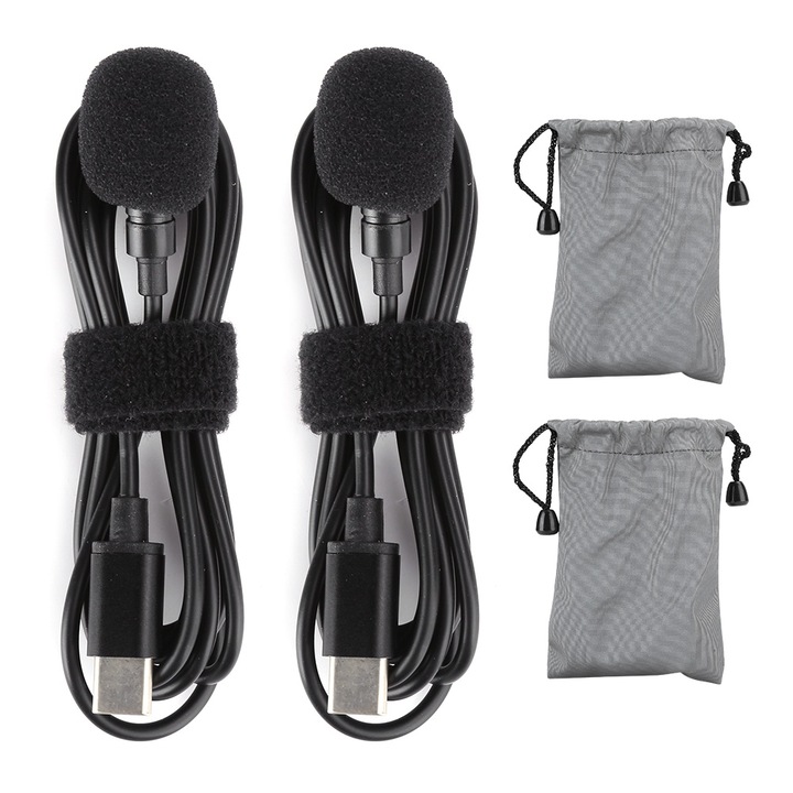Microfon lavalier tip mini 2 in 1 tip C 2 in 1 pentru interviu in aer liber live Enforose 2 buc
