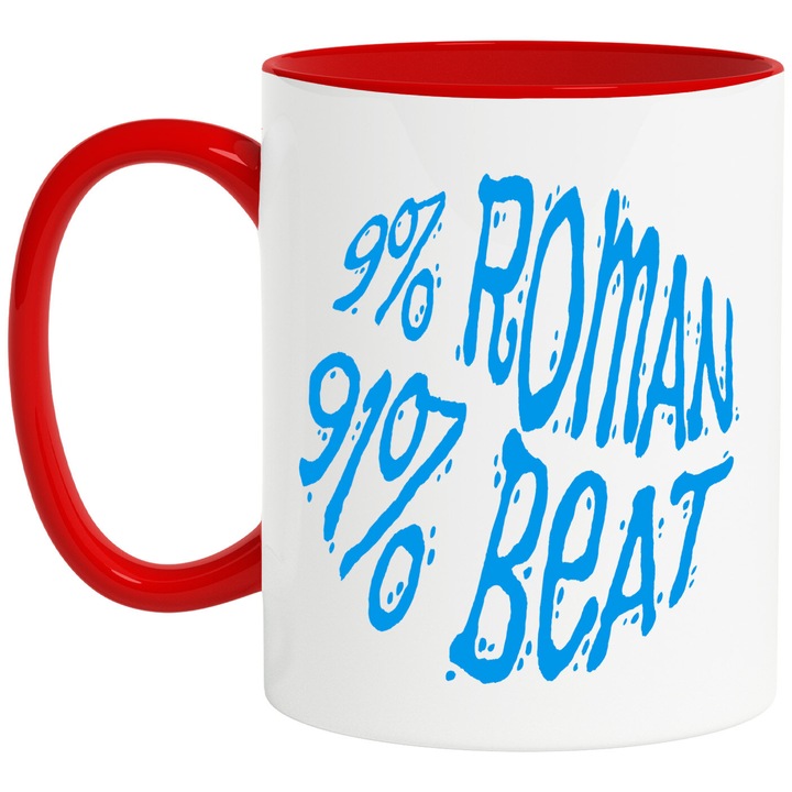 Cana cu Iluzie Optica Sfera Procentaj Roman Beat Haios Gluma Alcool Distractie Petrecere, Ceramica, 330ML, cu Maner Rosu