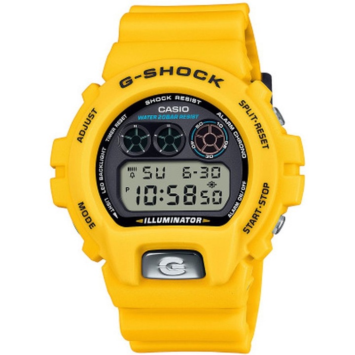 Ceas sport Casio G-SHOCK DW-6900TR-9ER galben, mecanism quartz, rezistent la apa 20 ATM, dimensiuni 50mm