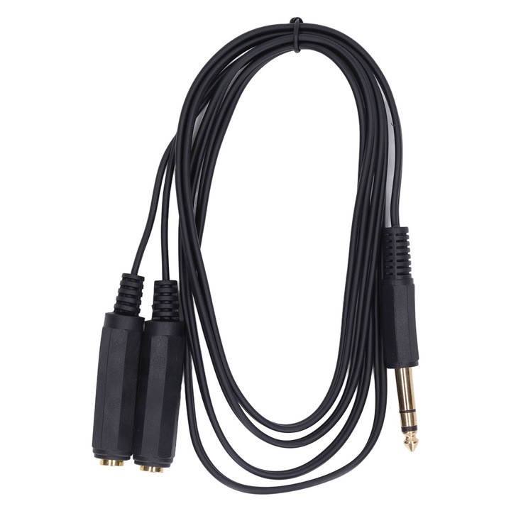 Cablu splitter microfon Y de 1,8 m 6,35 mm TRS cap masculin la 6,35 mm cap femel dublu Adaptor cablu pentru microfon stereo pentru difuzor