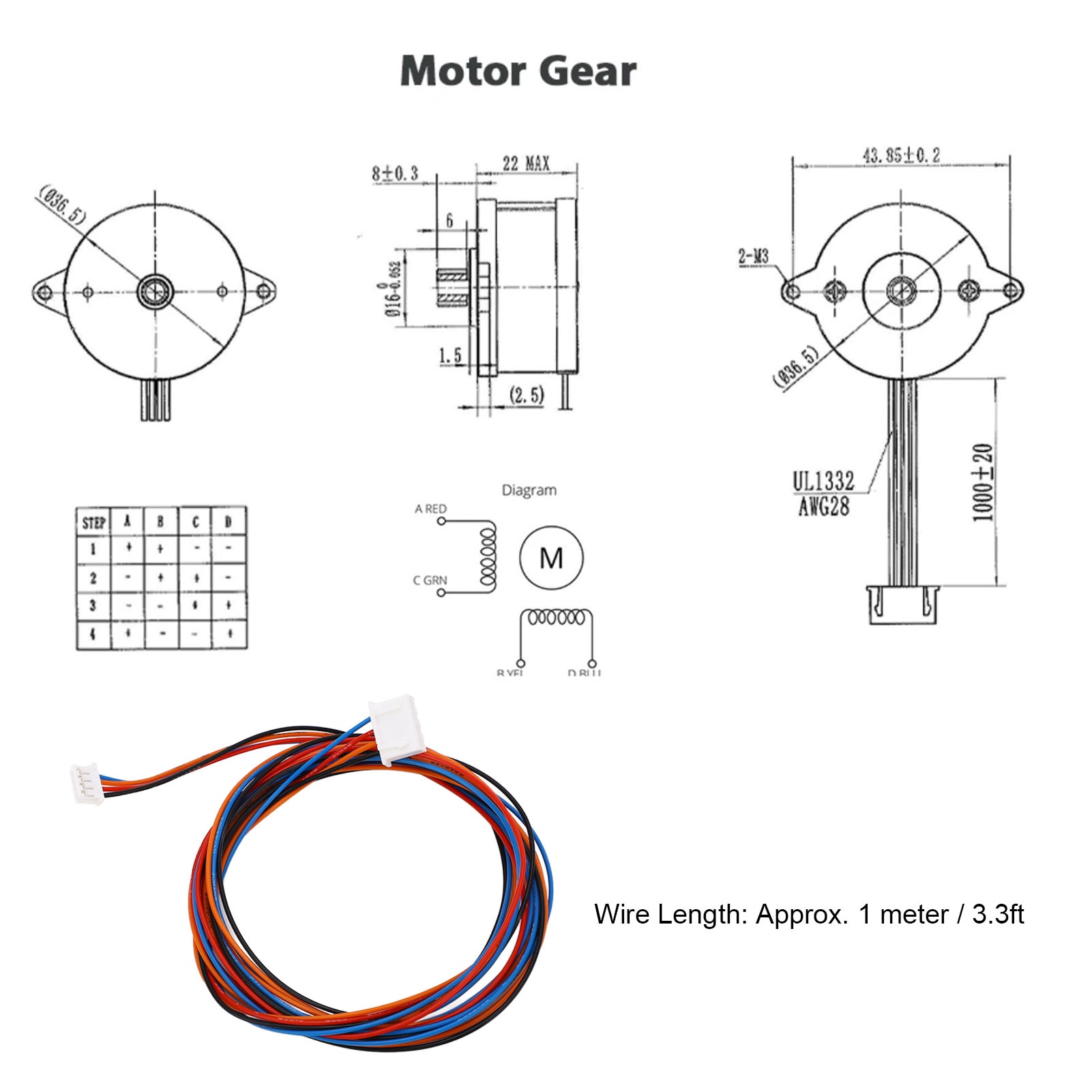 Motor pas cu pas de 36 mm cu cablu 1,8 unghi 2 faze Motor rotund ...