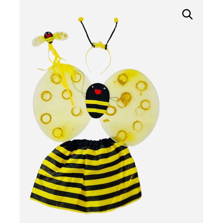 Costum albina cu aripi modelabile pentru copii, fusta din tul, bagheta si bentita, Hggeg, 4 piese, 3-5ani, Pentru Halloween, Cosplay, Craciun, Carnaval, Paste, Ziua Copilului, Bumbac/Poliester